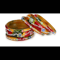 Thumbnail for Afast Bridal Wedding & Party Fashionable Colorful Glass Bangle/Kada Set, Pack Of 12 - Yellow, Red - Distacart