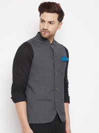 Thumbnail for Even Apparels Grey Merino Men's Nehru Jacket-Contrast Lining-Free Pocket Square PW691 - Distacart