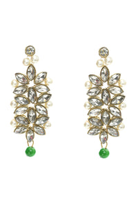 Thumbnail for Mominos Fashion Johar Kamal Gold-Plated Rani Haar with Green and Off white Pearls Jewellery Set - Distacart