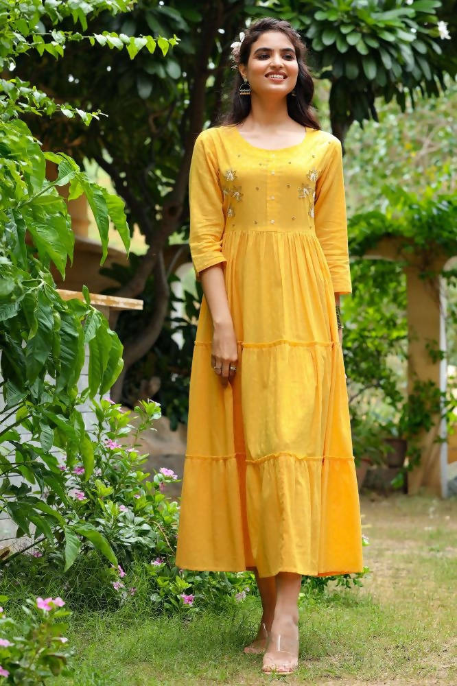 Buy Yufta Yellow Cotton Dobby Dress Online at Best Price | Distacart