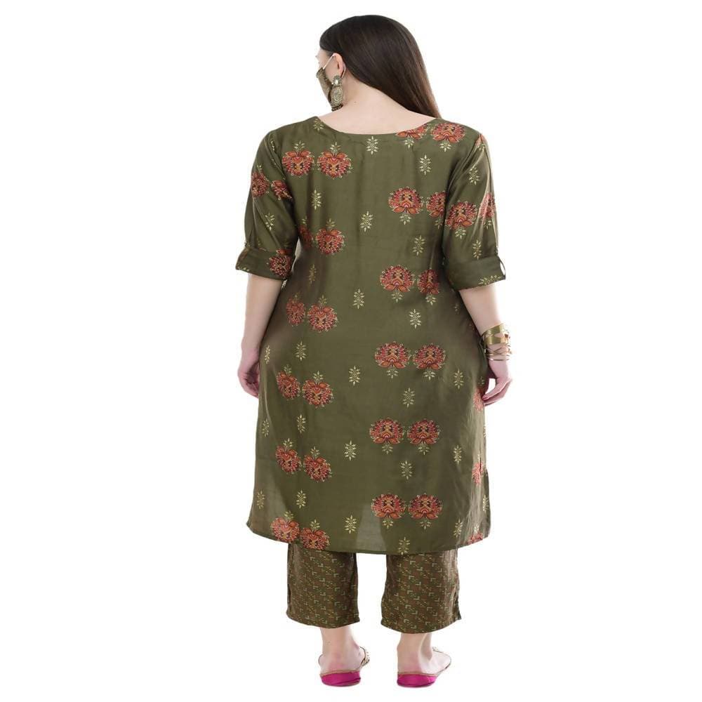 Lagi Women's Green Printed Straight Kurta & Pant (MC38A)