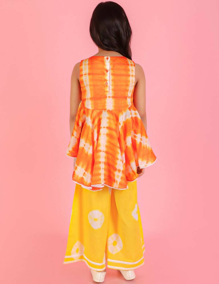 Lil Drama Girls Fusion Flared Palazzo With Top - Orange - Distacart