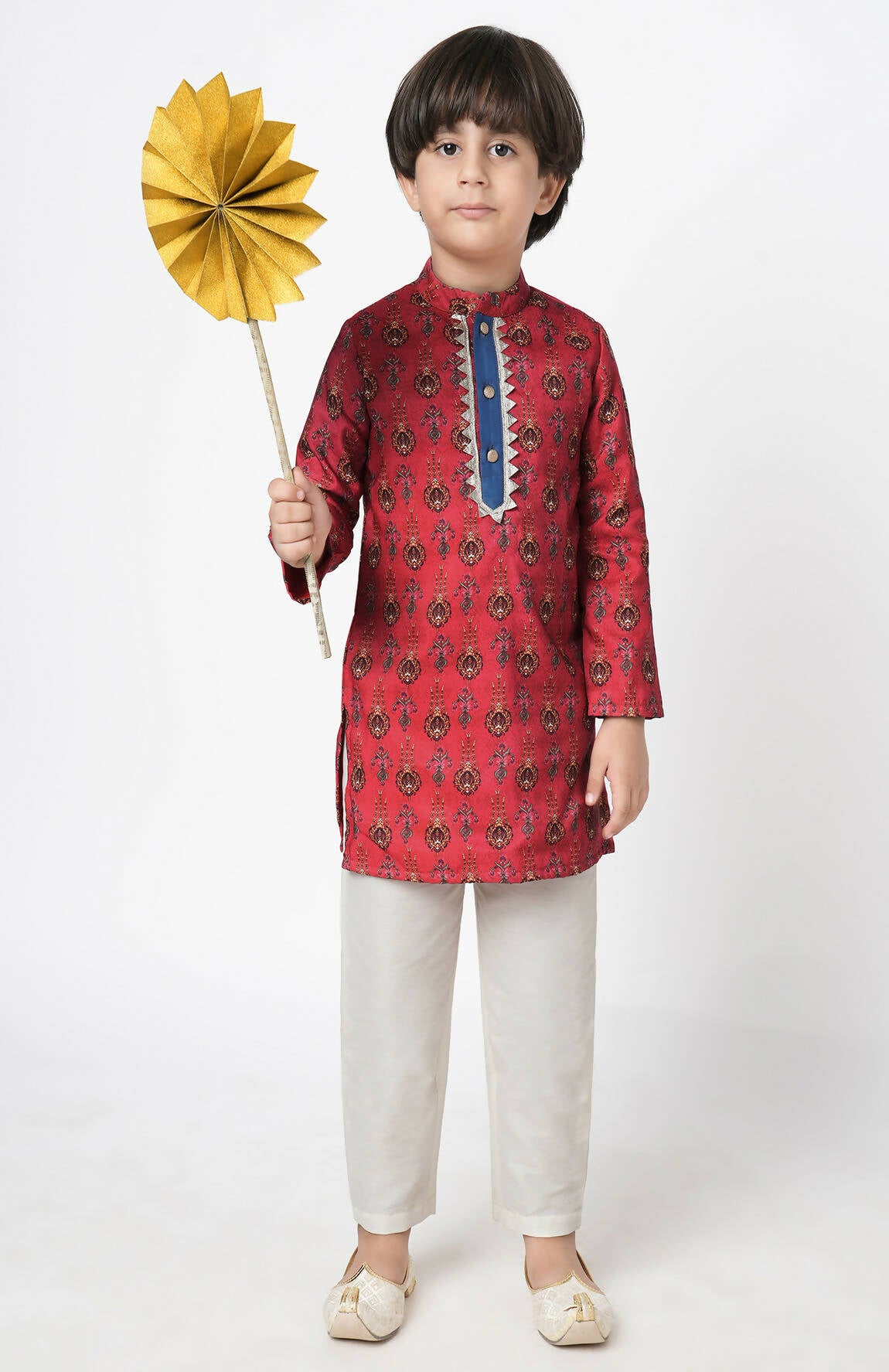 Lil Drama Ethnic Twist Boys Red Print Kurta Pant Set - Distacart