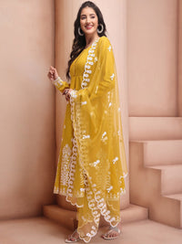 Thumbnail for NOZ2TOZ Women's Viscose Chanderi Mustard Party Wear Designer Kurta With Pant And Duppata Set - Distacart