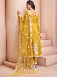 Thumbnail for NOZ2TOZ Women's Viscose Chanderi Mustard Party Wear Designer Kurta With Pant And Duppata Set - Distacart