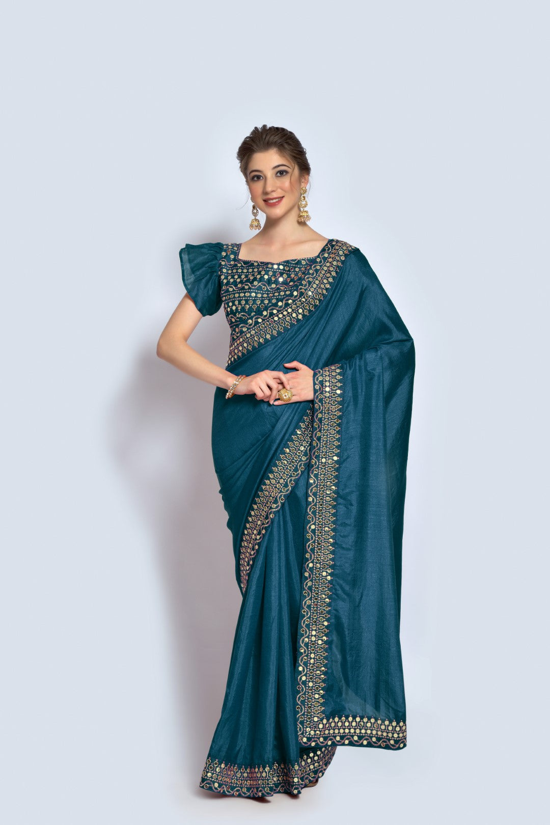 NOZ2TOZ Women Party Wear Designer Pestal Colour Vichitra Silk Fabric Plain Saree with Sequence Worked Lace Border - Distacart