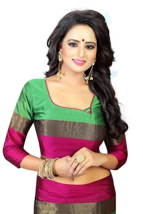 Vamika Green Cotton Silk Weaving Saree with blouse - Distacart