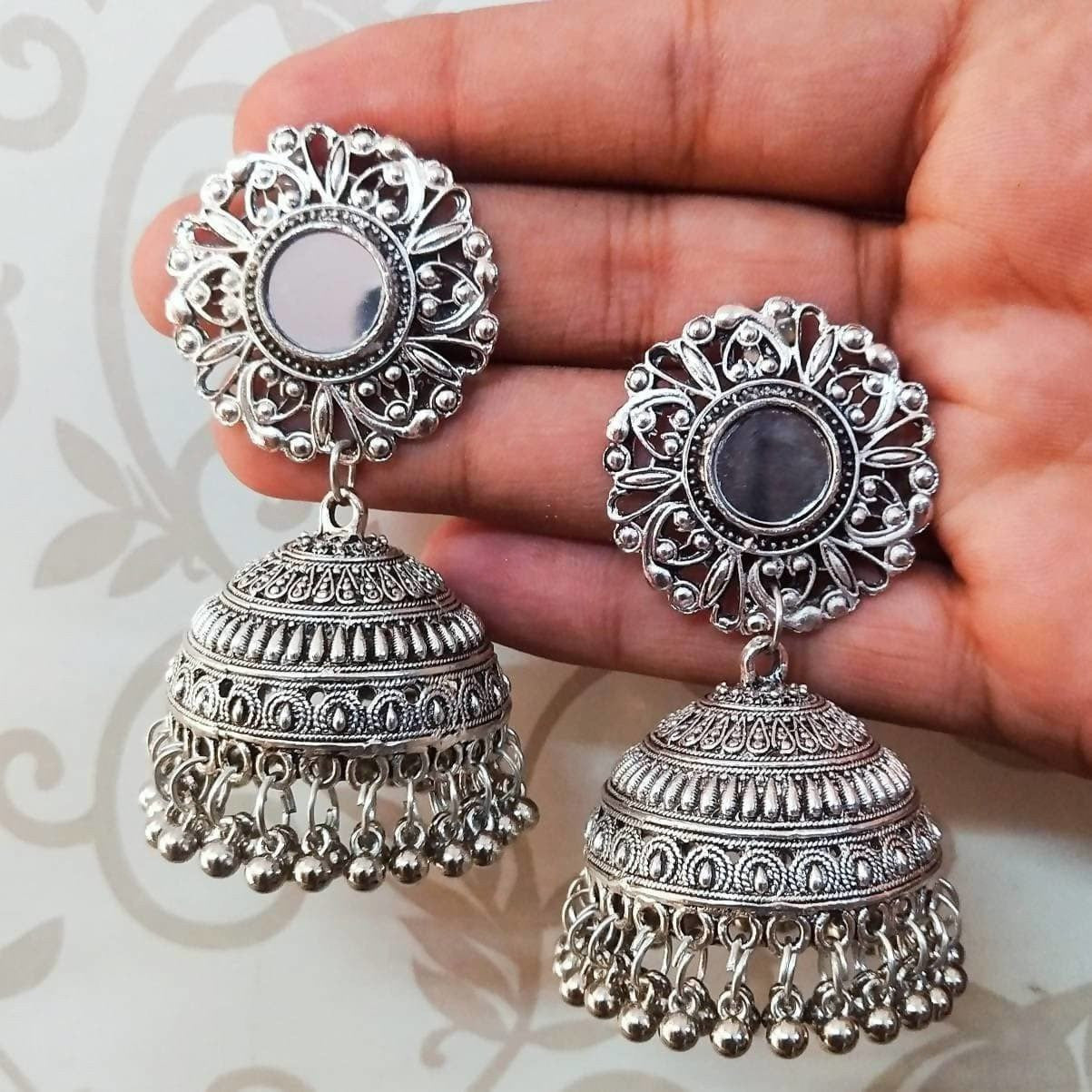 Buy MS Fashion India Silver Oxidized Fashion Traditional Double Jhumka Long  Black Pearls Earrings Online at Best Price | Distacart