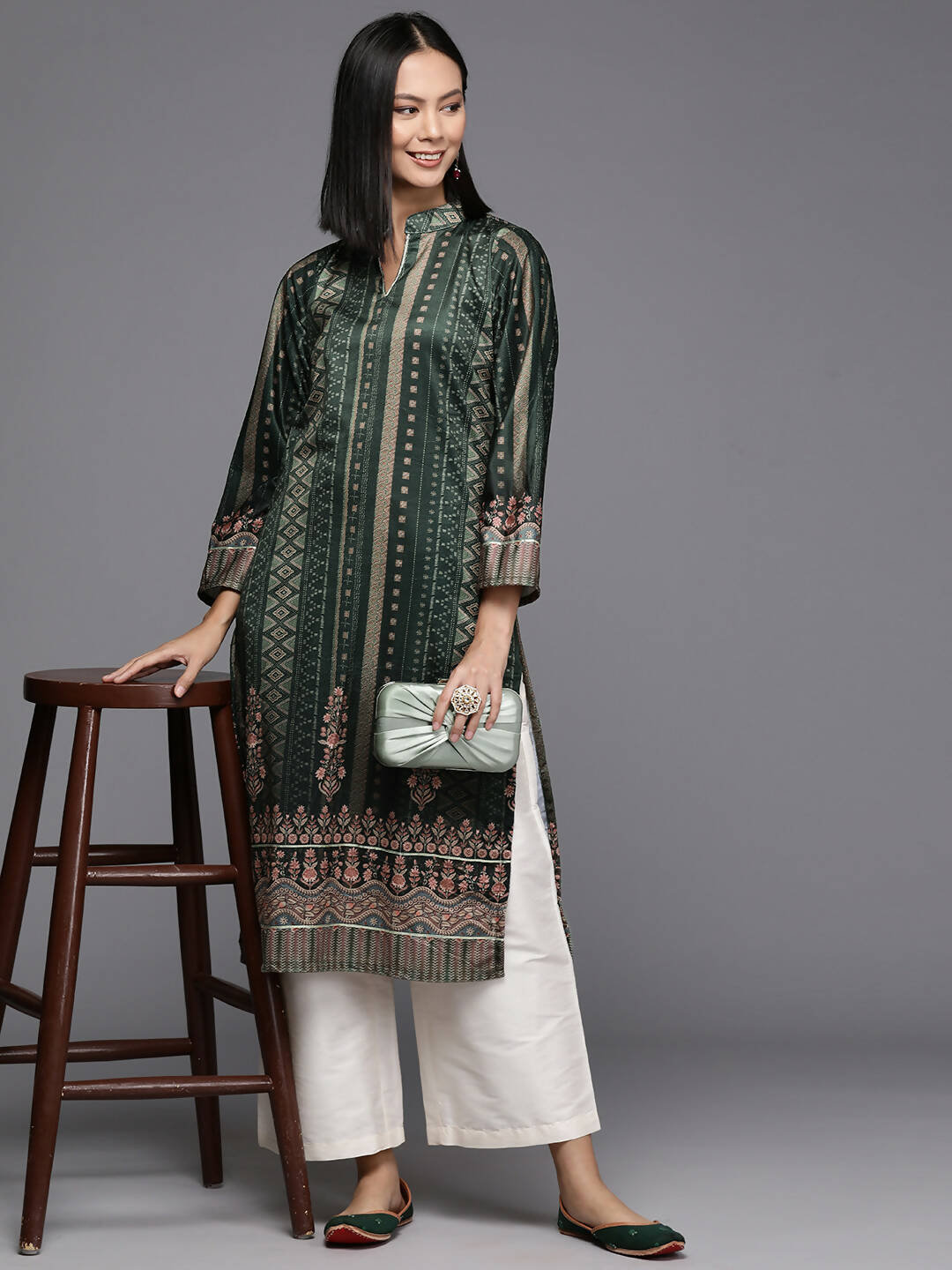 Ahalyaa Women's Traditional wear Kurta - Dark Green - Distacart