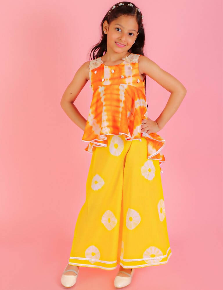 Lil Drama Girls Fusion Flared Palazzo With Top - Orange - Distacart