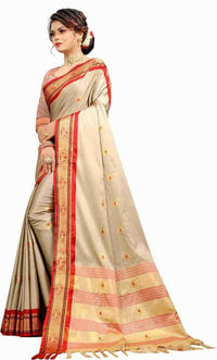 Thumbnail for DEIANA'S Beautiful Golden Jari with New Design Soft Lichi Silk Saree - Cream - Distacart