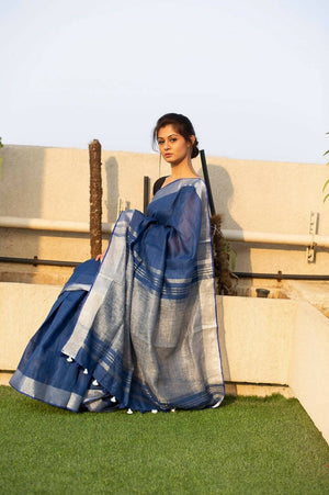 Buy Indigo Blue Linen Saree online-Karagiri – Karagiri Global