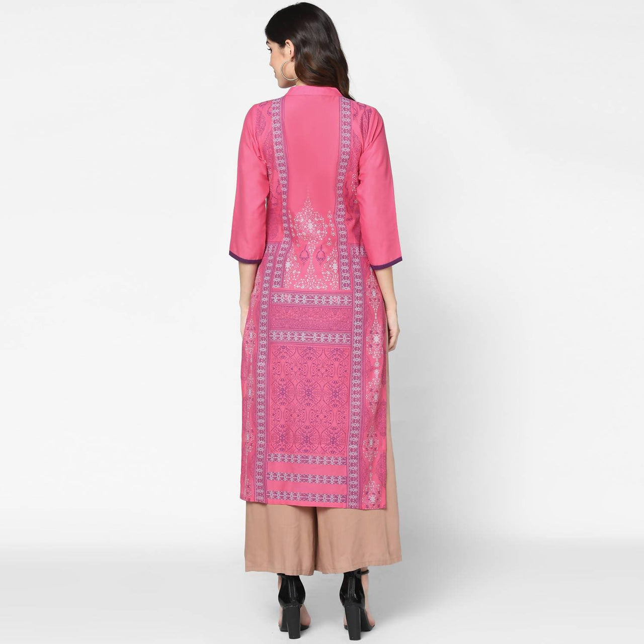 Cheera Hand Block Print Baby Pink Straight Kurta (MAAI-048K)