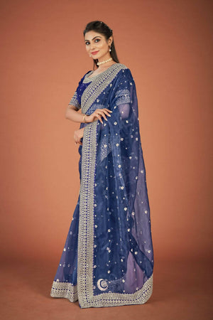 Electric Blue Organza Saree Set Design by Paulmi & Harsh at Pernia's Pop Up  Shop 2024