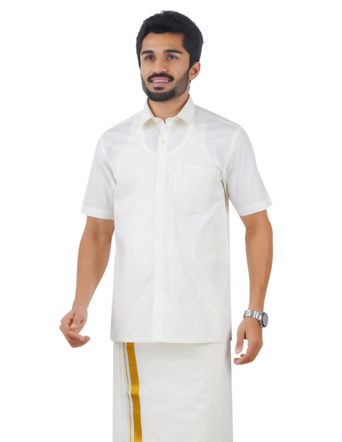 Ramraj Cotton Mens Cotton Light Cream Colour Half Sleeve Shirt - Distacart