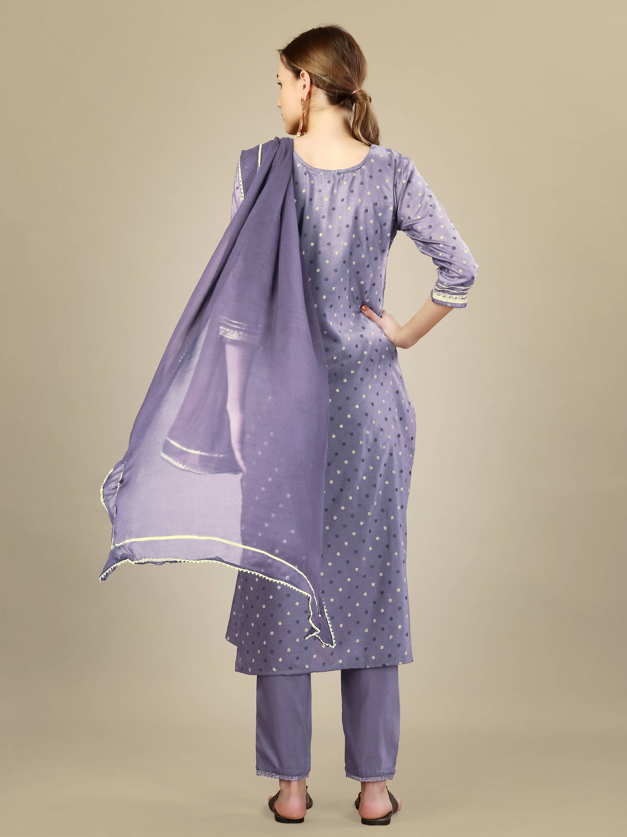 Aastha Fashion Women's Lavender Silk Blend Embroidery & Sequence Work Kurta with Trouser & Dupatta - Distacart