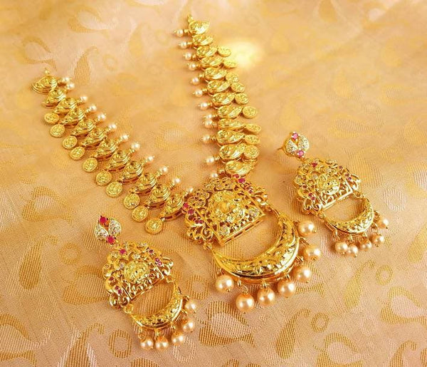 Gold Plated Lakshmi Kasu Necklace Set