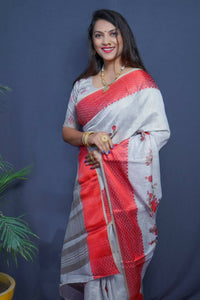 Thumbnail for Aastha Fashion Red Woven Linen Silk Saree with Blouse - Distacart