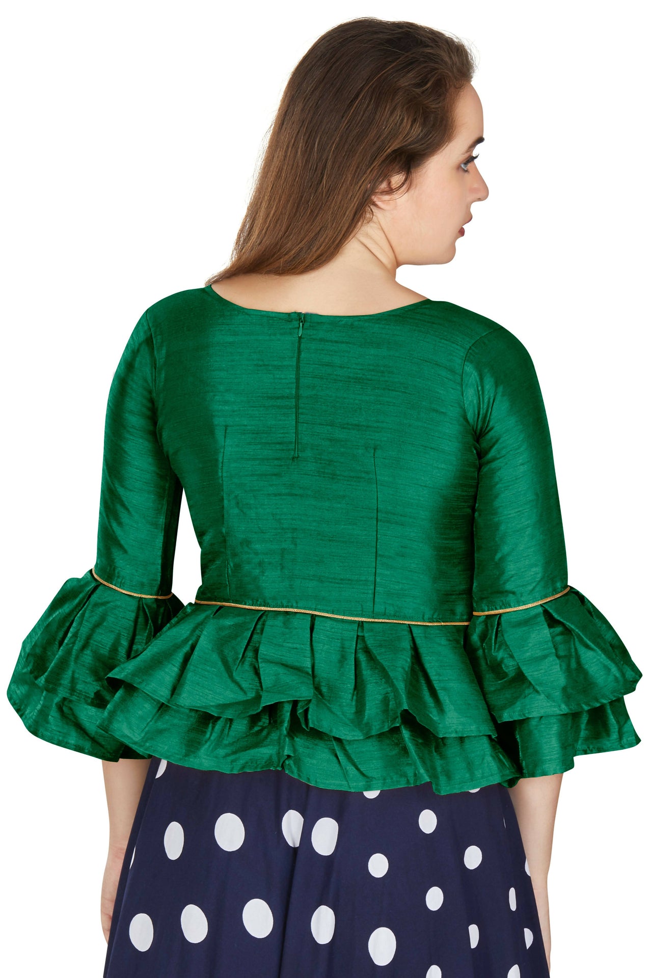 Aastha Fashion Women's Green Art Silk Bell Sleeves attire with Poly Cotton Lining Blouse - Distacart