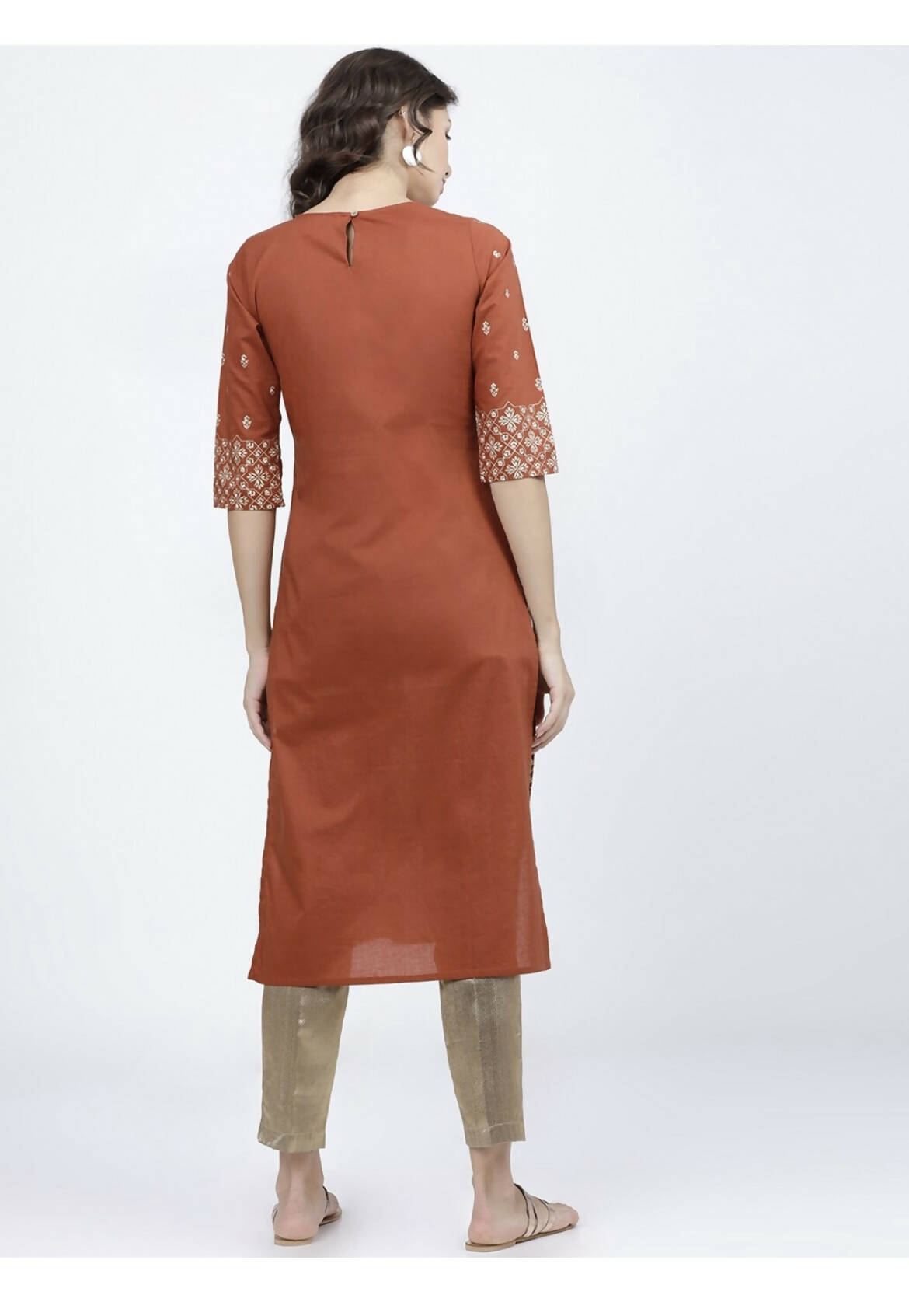 Cheera Embellished Daily Wear Cotton Blend Kurta - Brown - Distacart