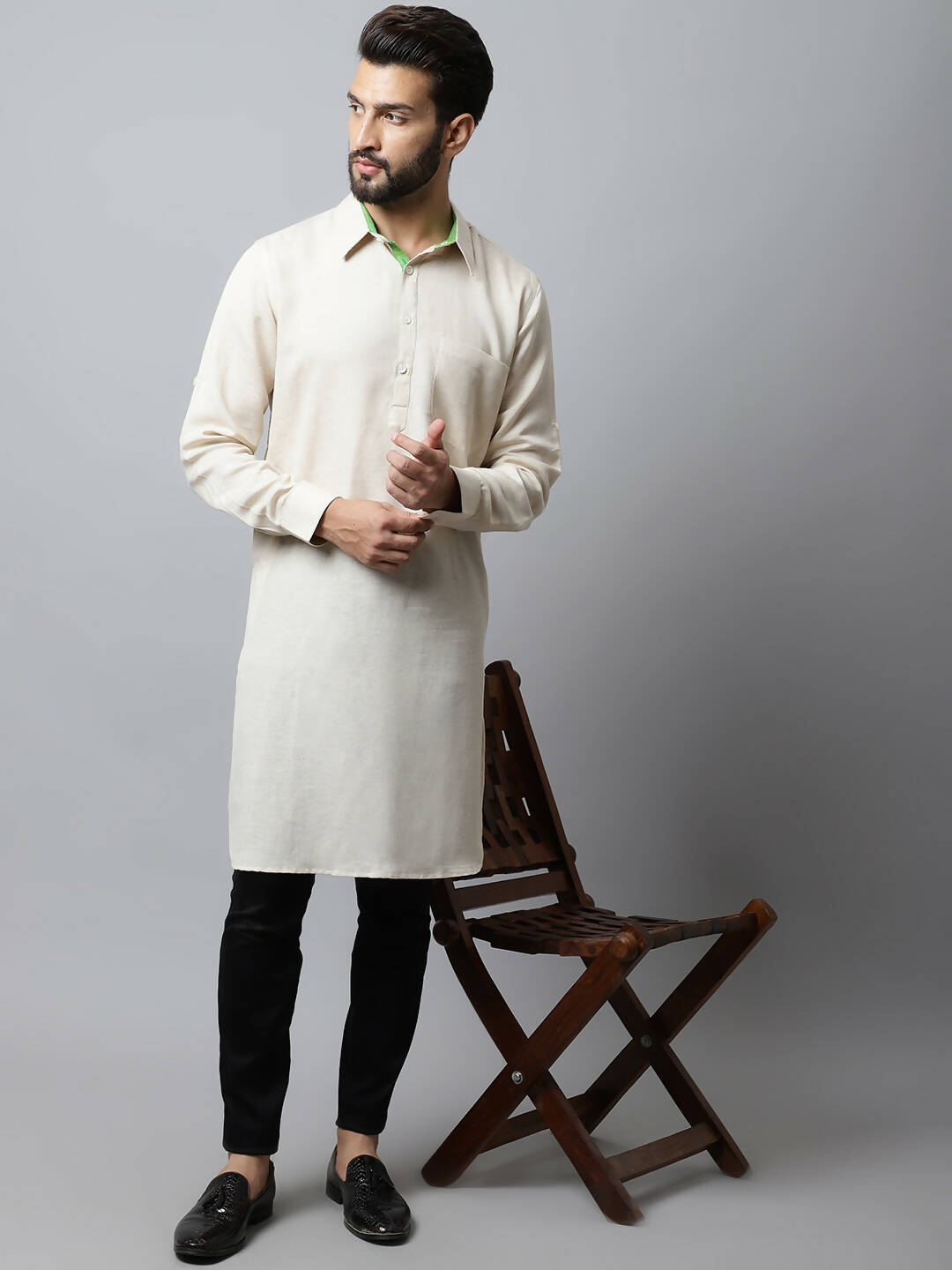 Buy Even Apparels Cream Color Cotton Solid Men's Kurta With Shirt