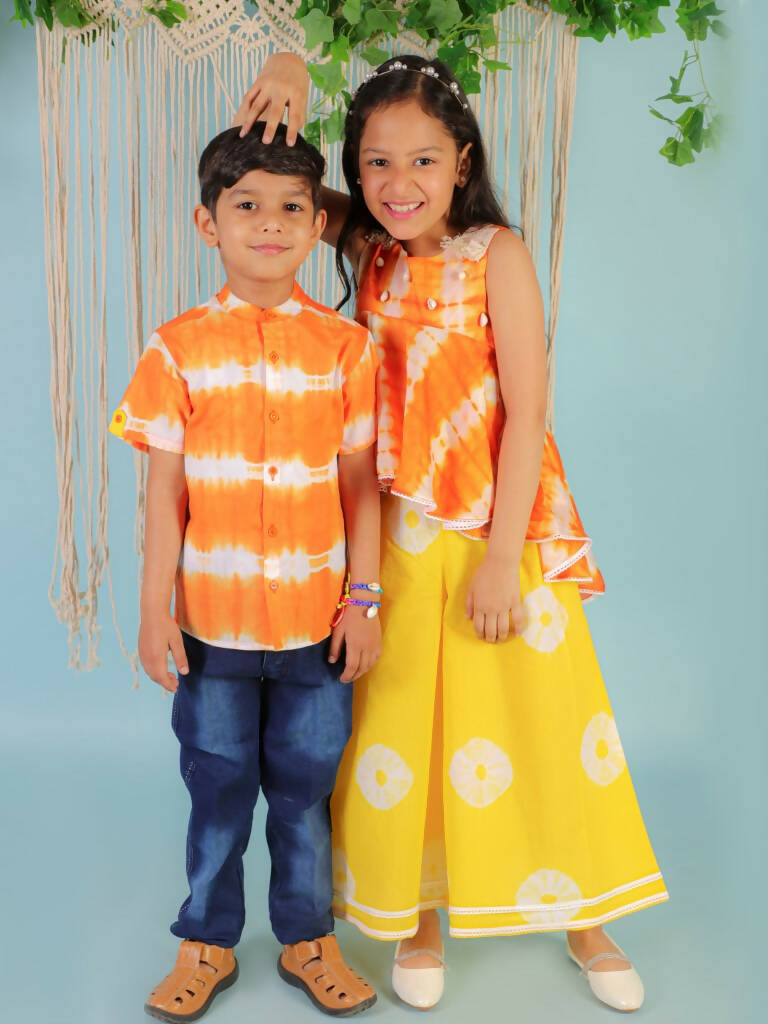 Lil Drama Girls Fusion Flared Palazzo With Top - Orange - Distacart