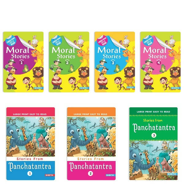 Large Print Easy to Read Moral & Panchtantra Stories Books Set of 7| Children Stories Books| Ages 6 - 12 Year - Distacart