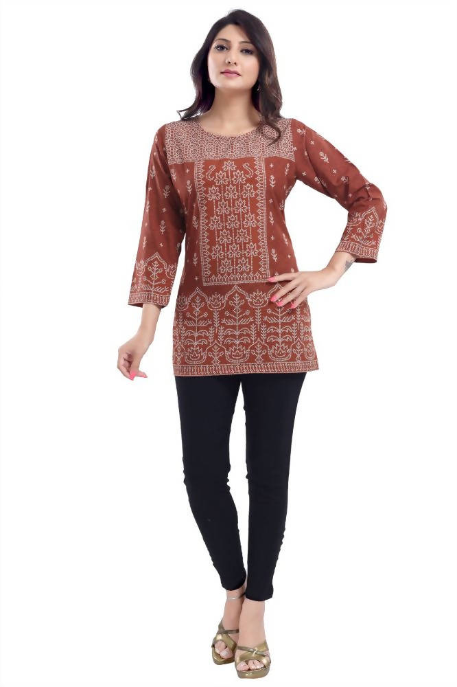 Buy Snehal Creations Rust Faux Crepe Short Kurti Tunic Top Online at Best  Price