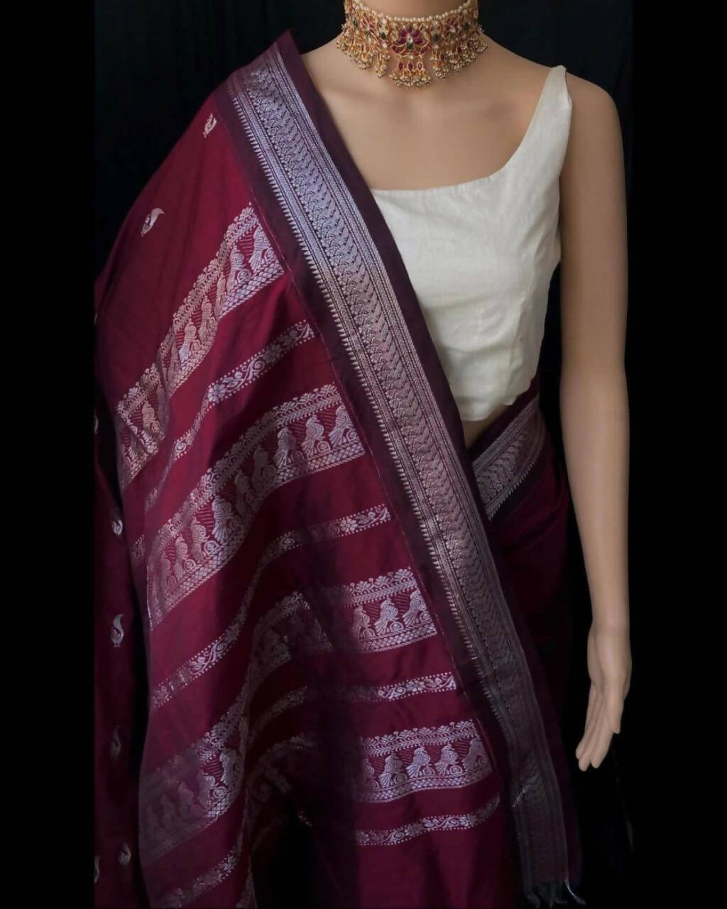 DEIANA'S Beautiful Golden Jari with New Design Soft Lichi Silk Saree - Wine - Distacart