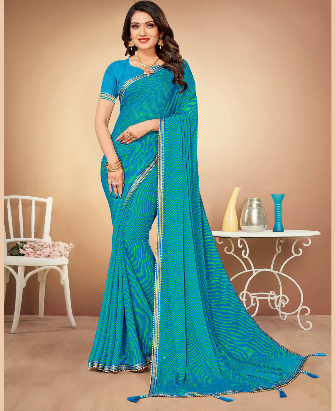 Sky Blue plain Mysore Silk Saree with contrast border & pallu of zari  designs