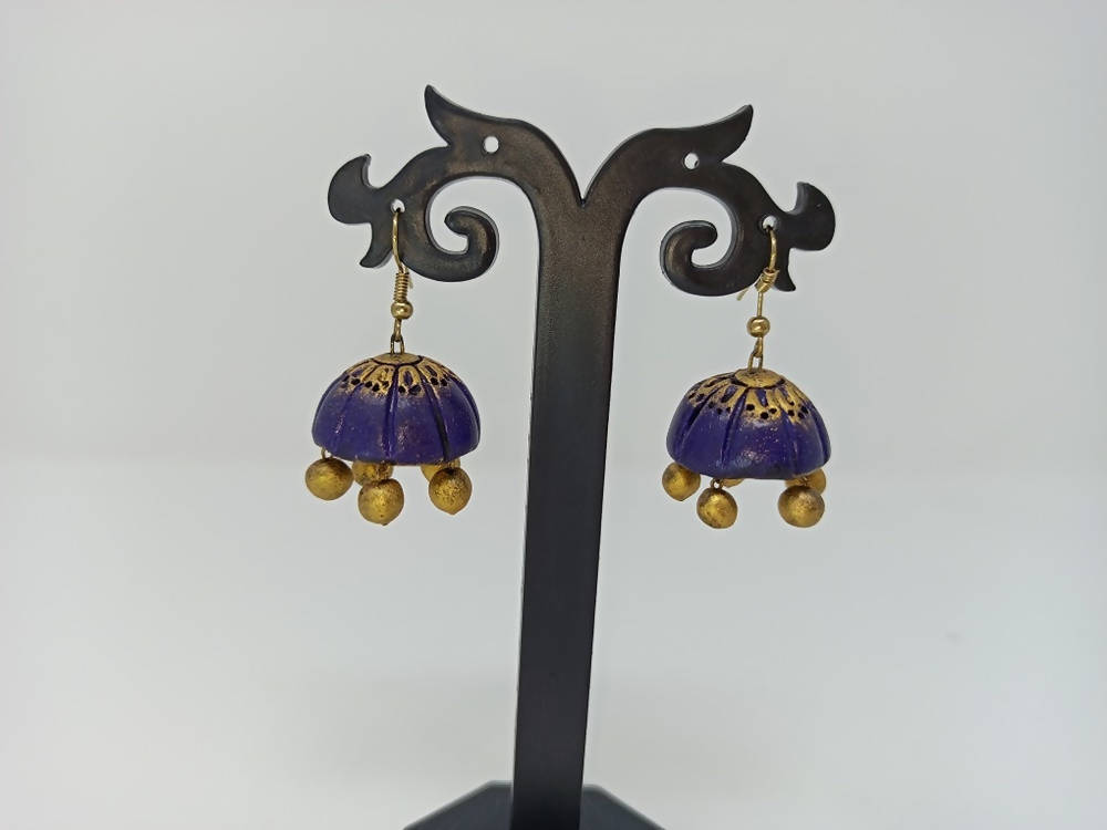 Phool Meenakari jhumkas- Dark Blue – Rohika Store