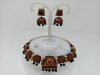 Thumbnail for Terracotta Red and Black Choker Necklace Set Paired with Temple Earrings