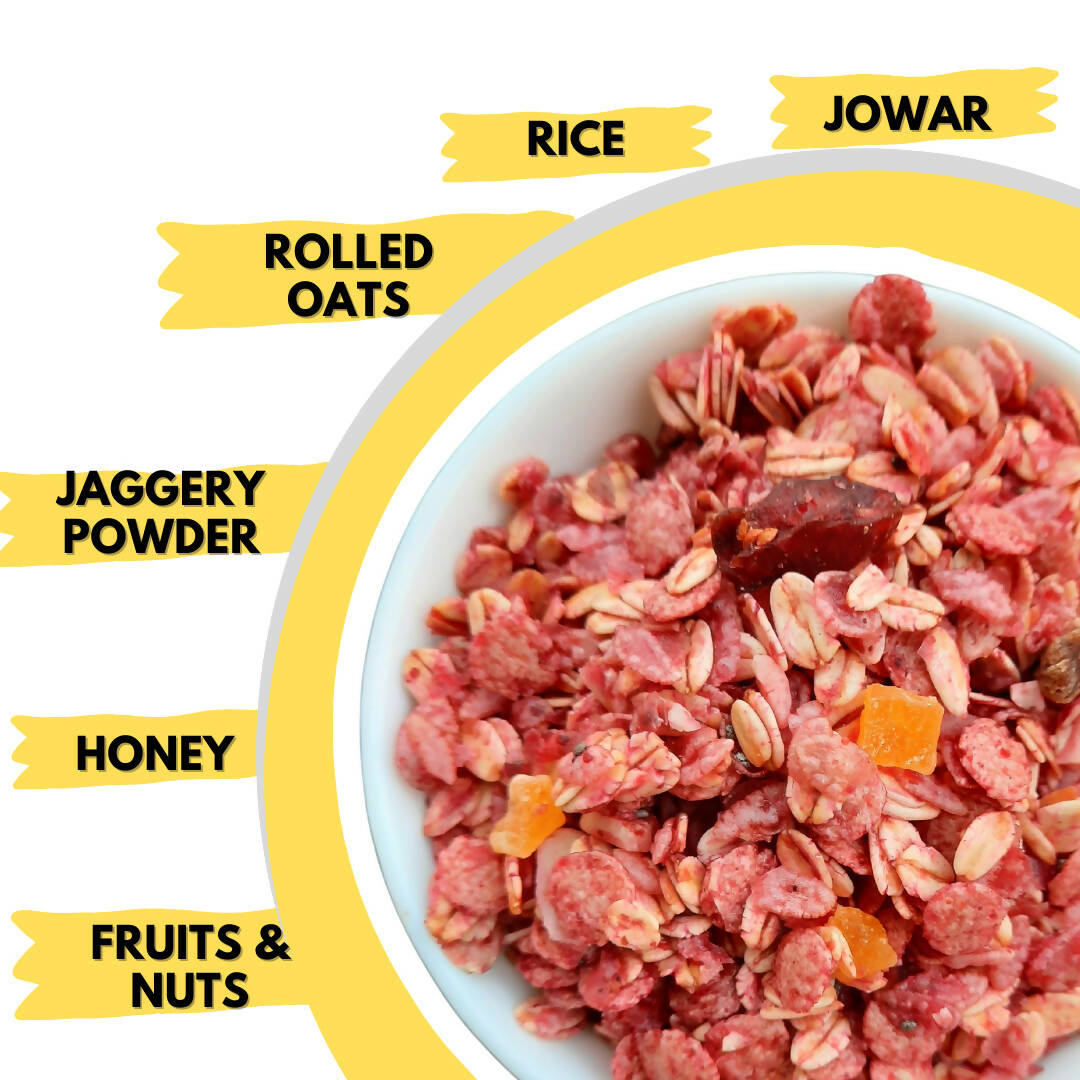 Born Reborn Strawberry Oats & Millets Muesli with Honey and Jaggery - Distacart