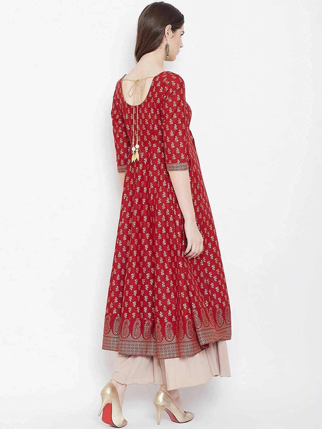 Cheera Embellished Daily Wear Cotton Blend Kurta - Red - Distacart