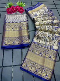 Thumbnail for Malishka Pure Kanjivaram Silk Sareee With Blouse Piece - Navy - Distacart