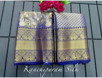 Thumbnail for Malishka Pure Kanjivaram Silk Sareee With Blouse Piece - Navy - Distacart