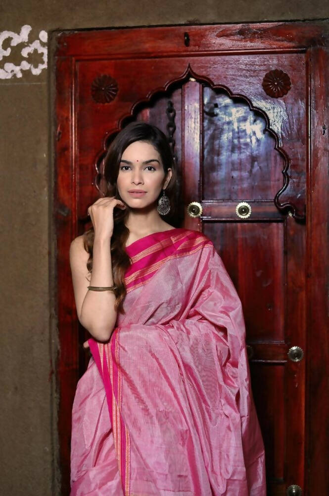 Buy Elora Baby Pink Silk Woven Saree With Unstitched Blouse for Women Online  @ Tata CLiQ