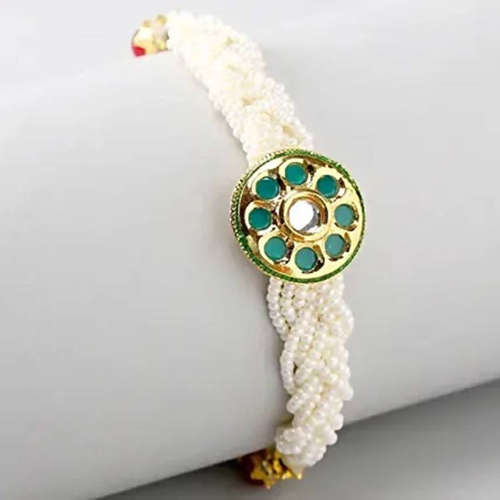 Traditional Kundan Rakhi With Wallet And Chocolate Burfi