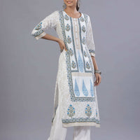 Thumbnail for Juniper Women Blue Rayon Printed Kurta, Pants and Dupatta Set - Distacart