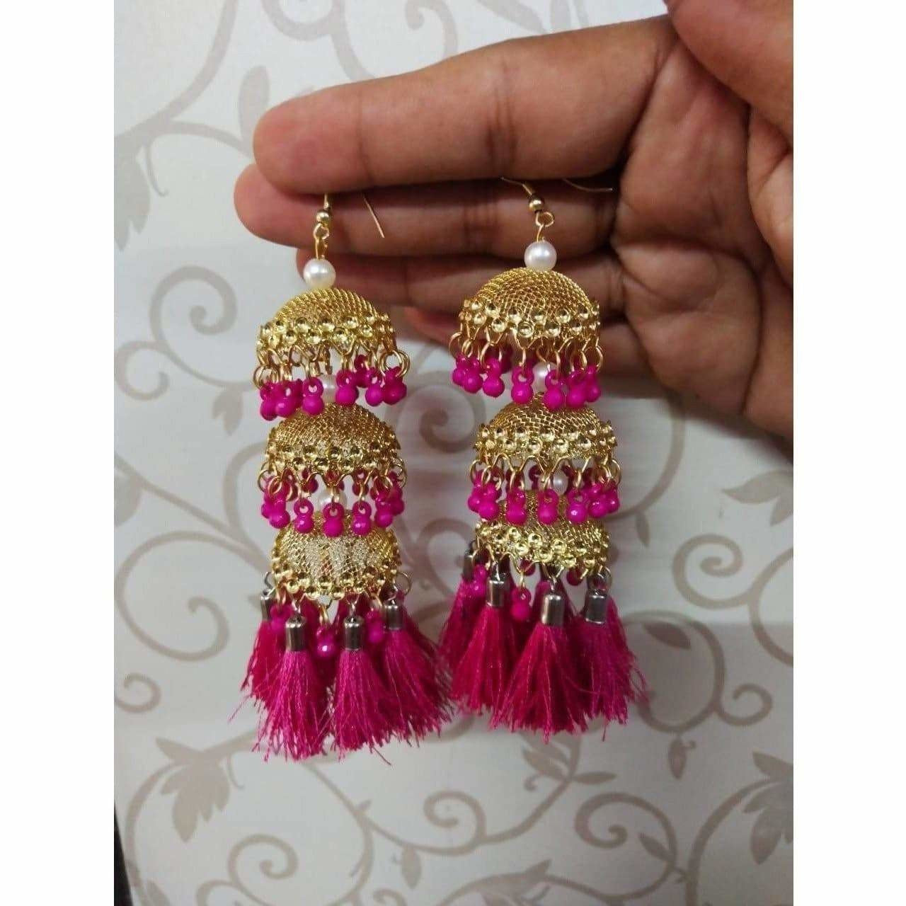 Flipkart.com - Buy DarkLady Latest Design Pink Silk Thread Loreal Jhumkas  Earrings Beads Fabric Jhumki Earring Online at Best Prices in India