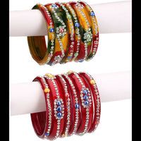 Thumbnail for Afast Bridal Wedding & Party Fashionable Colorful Glass Bangle/Kada Set, Pack Of 12 - Yellow, Red - Distacart