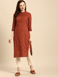 Thumbnail for All About You Women Rust Brown Ethnic Motifs Printed Straight Kurta - Distacart