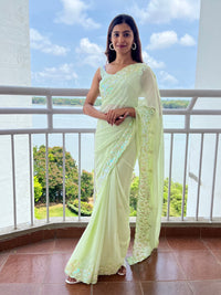 Thumbnail for Mitera Green Embellished Sequinned Saree - Distacart