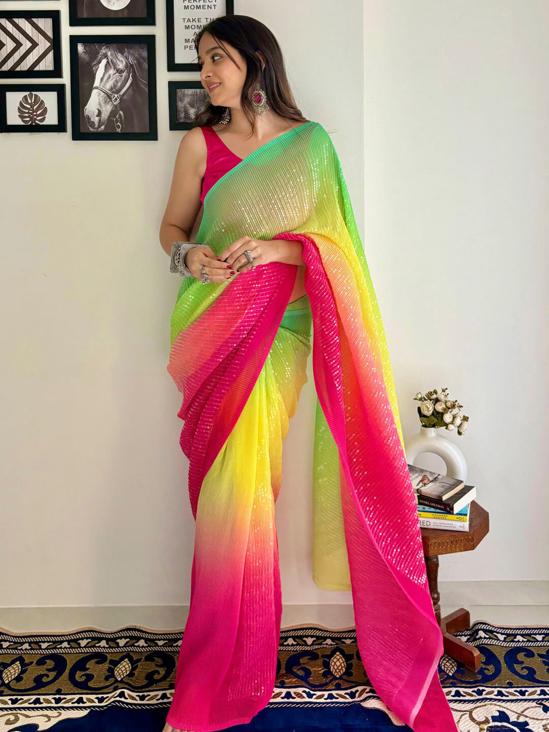 Buy Midnight Rainbow Satin Saree for Women, Satin Saree, Saree for Women,  Party Wear Saree, Multicolored Saree, LGBTQ Saree, Rainbow Flag Saree Online  in India … | Satin saree, Party wear sarees,