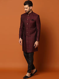 Thumbnail for KISAH Self-Design Cotton Sherwani Set - Distacart