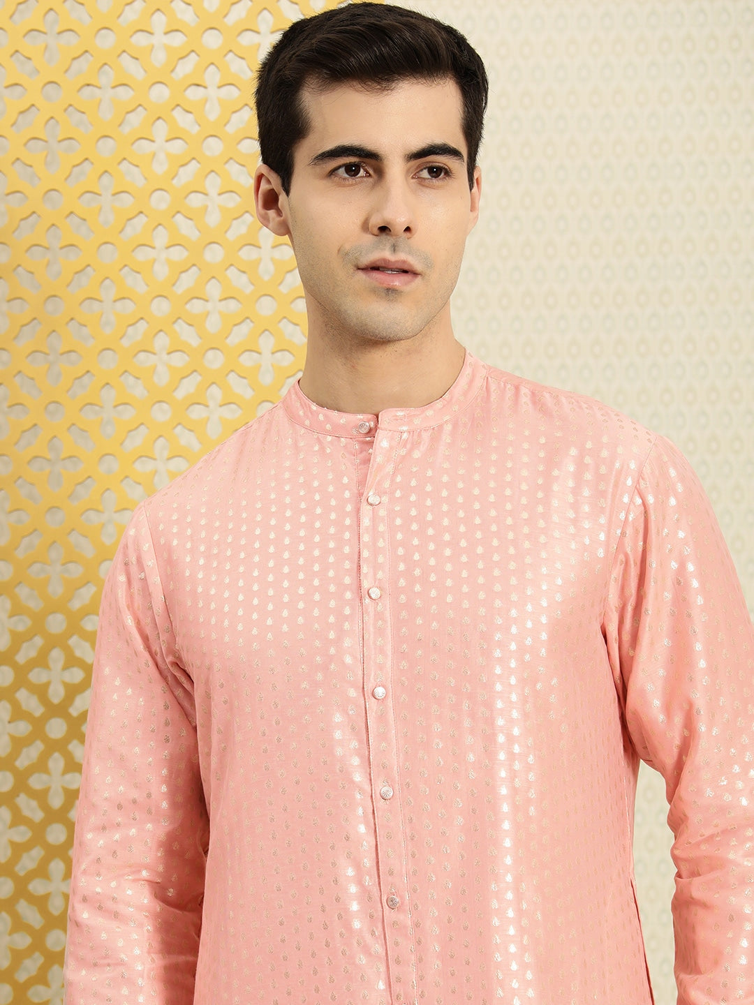 House of Pataudi Men Peach-Coloured Ethnic Motifs Printed Kurta - Distacart