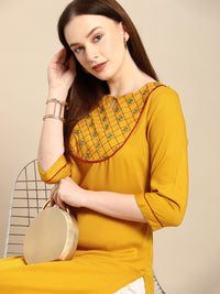 Thumbnail for All About You Women Mustard Yellow Ethnic Motifs Yoke Design Keyhole Neck Straight Kurta - Distacart