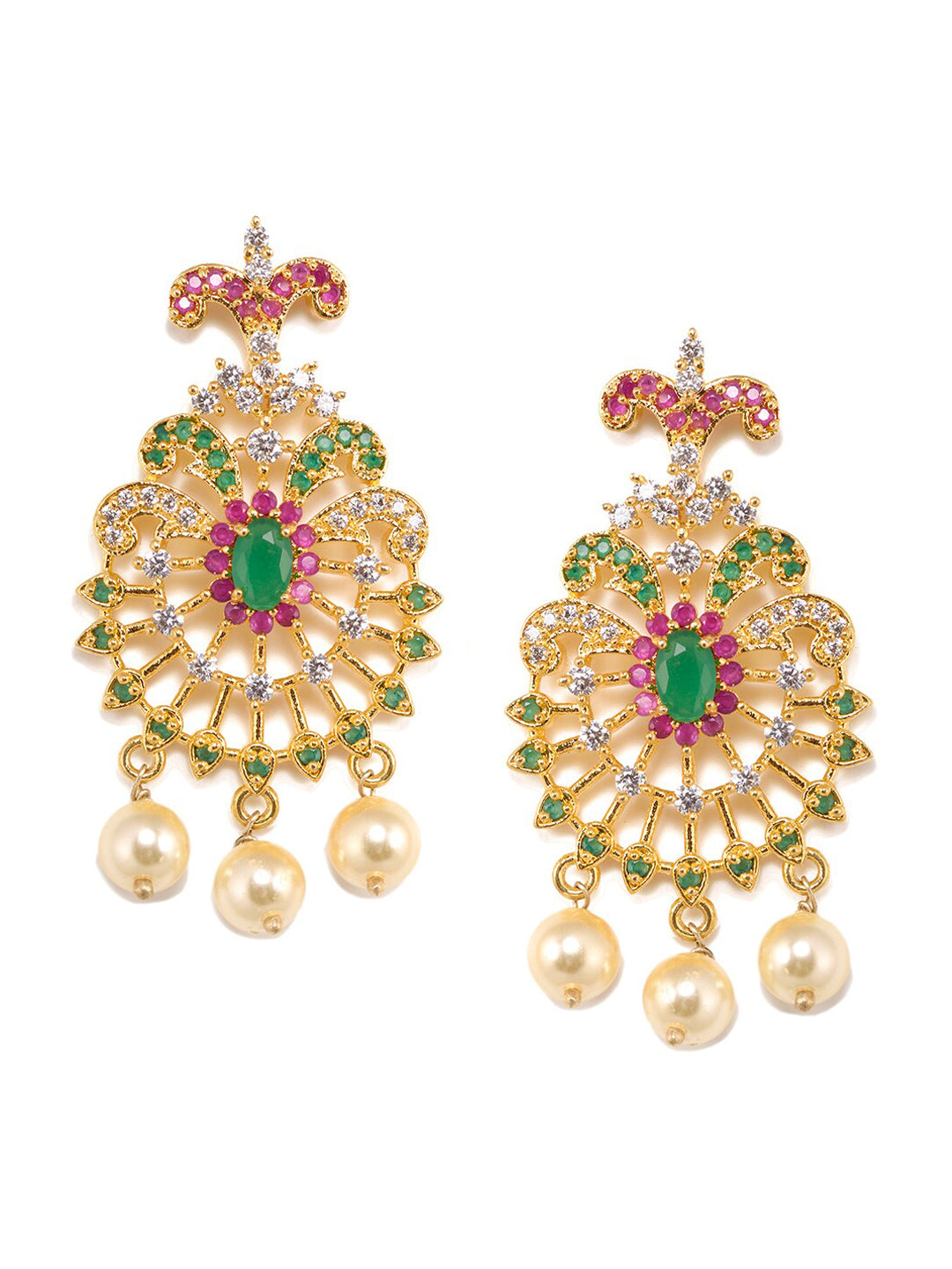 Saraf RS Jewellery Women Gold-Toned & Multi-Coloured CZ-Studded Handcrafted Jewellery Set - Distacart
