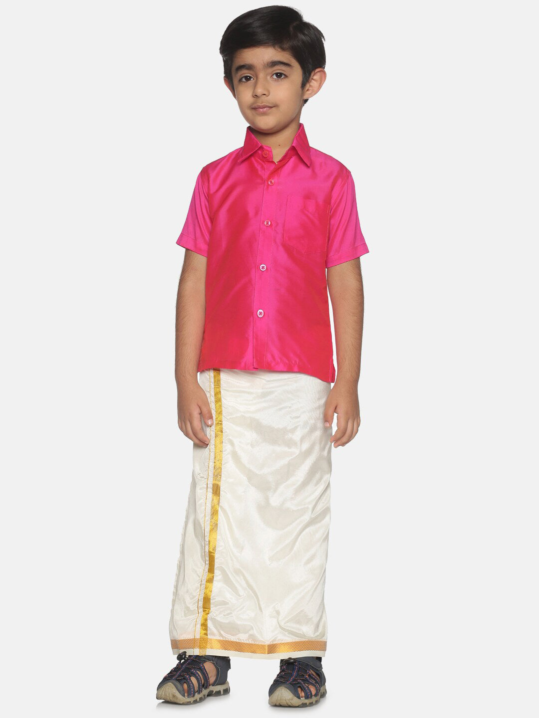 Sethukrishna Pink & White Shirt with Veshti Set For Boys - Distacart