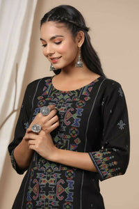 Thumbnail for Juniper Women Black Rayon Flex Printed Straight Kurta - Distacart